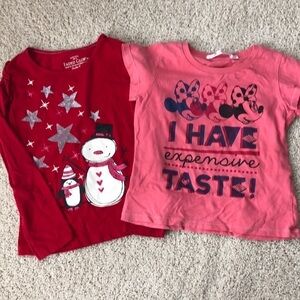 4/$20 Lot of 2 Girls Tops Size 6 Mini Mouse, Snowman, Penguin, Glittery Stars